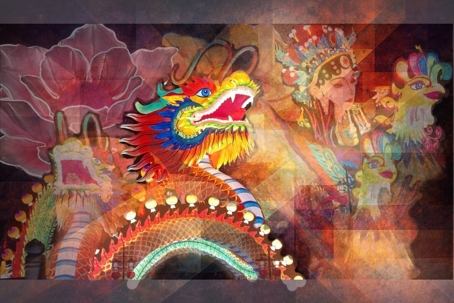 Mergine lanterns from Spring Fesival with an abstract background